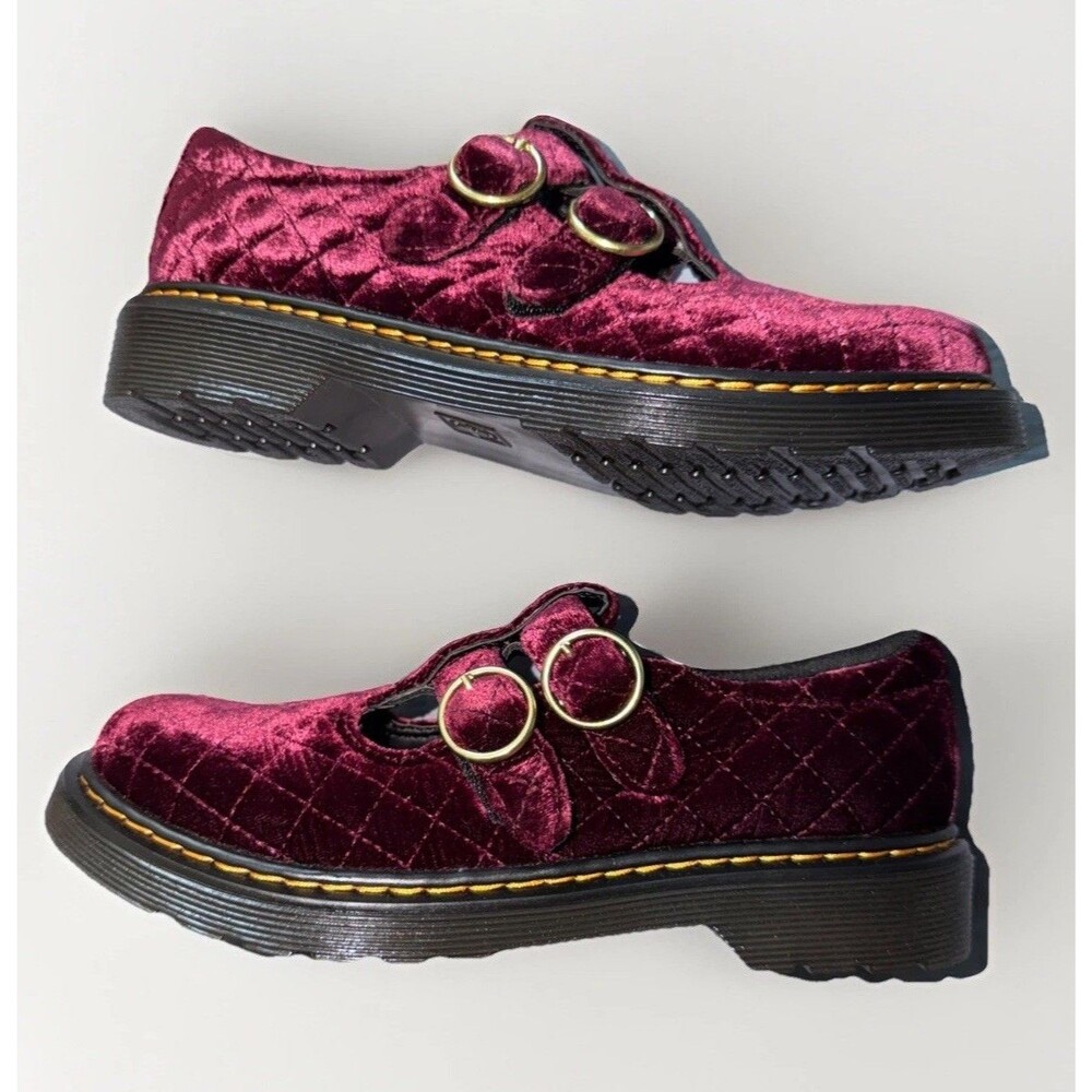 New Dr. Martens Dress Shoes 8065 Mary Jane Cherry Velvet Women 5